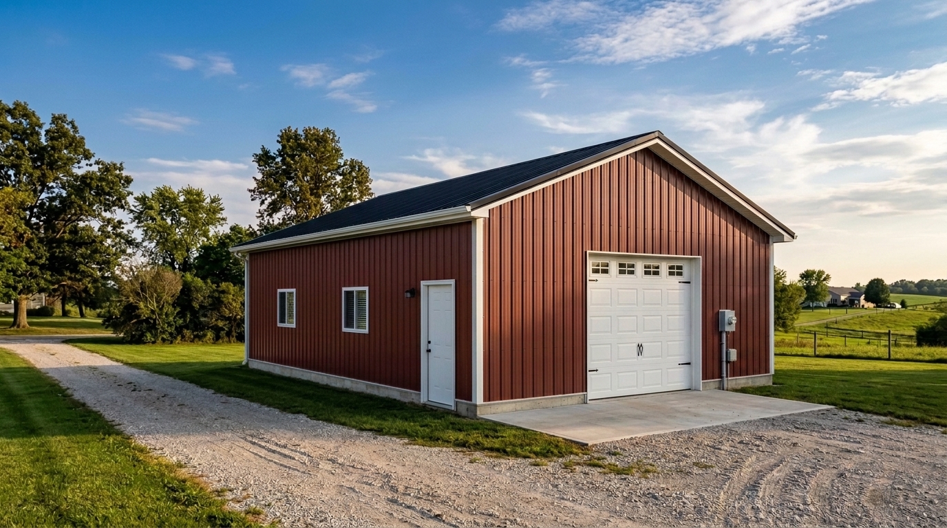 Barn red 24x28 post-frame garage