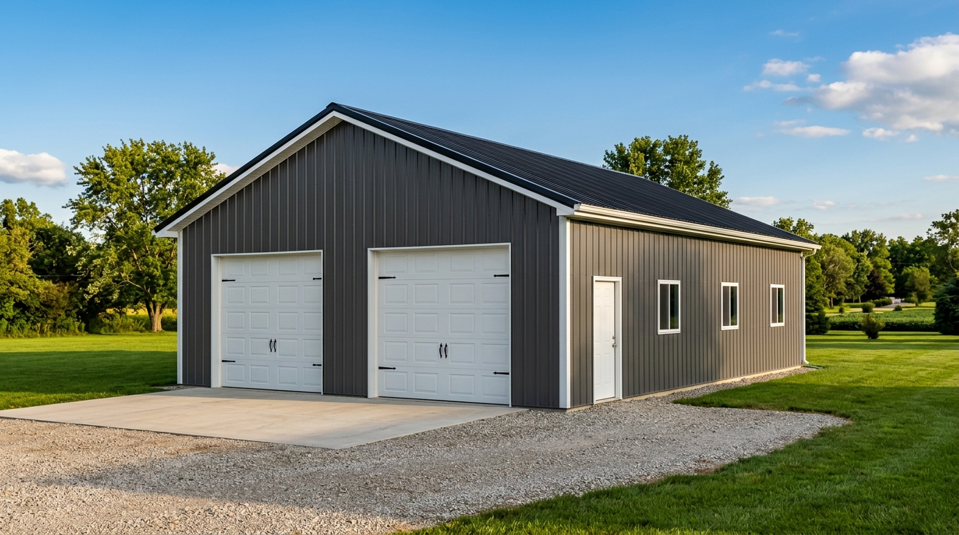 3D rendering, 30x40 post-frame garage standard spec