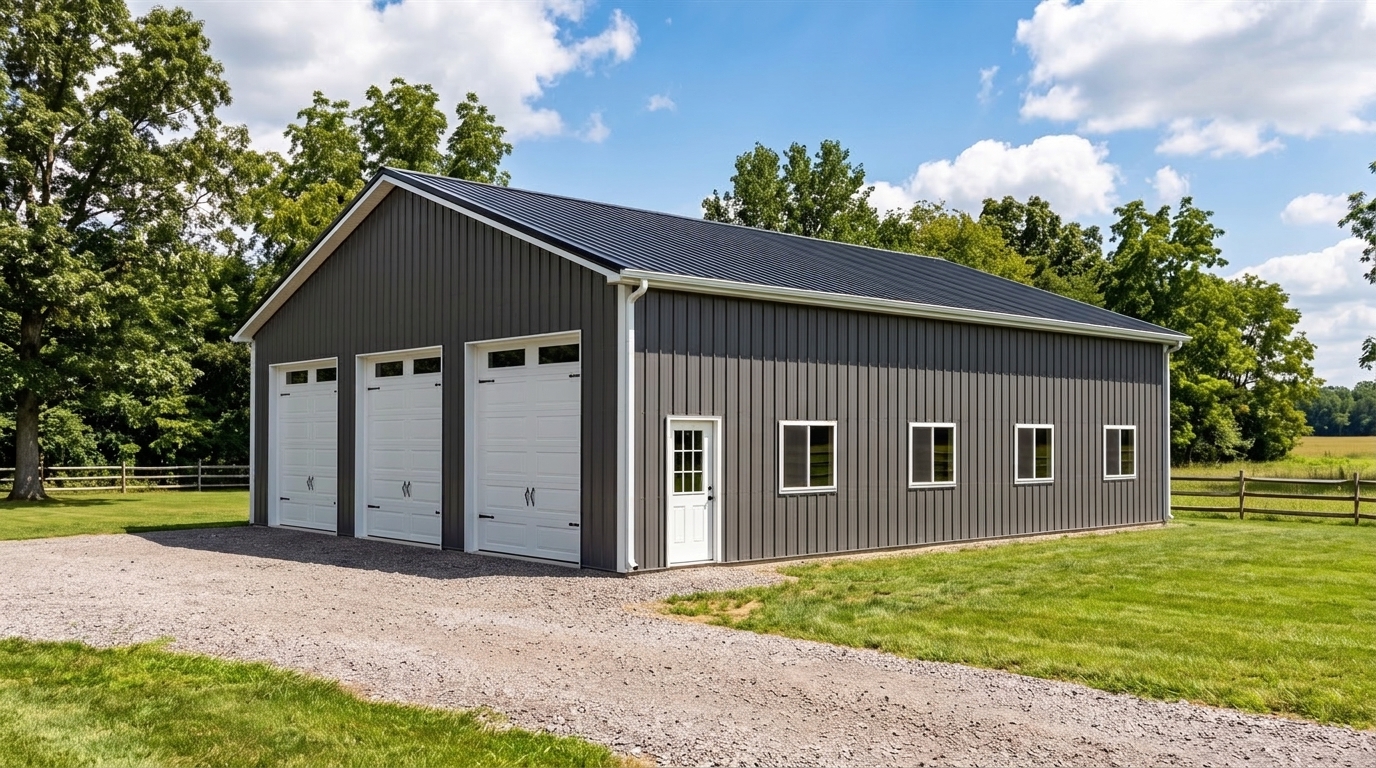 3D rendering, 40x60 post-frame detached garage standard spec